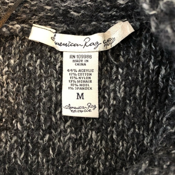 AMERICAN RAG CIE Cardigan Size Medium Black White Short Sleeve Wool Mohair - Picture 4 of 10